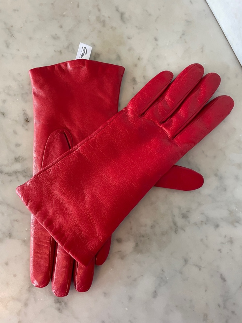 GUDER Red Leather Cashmere Lined Women's Vintage Gloves 7